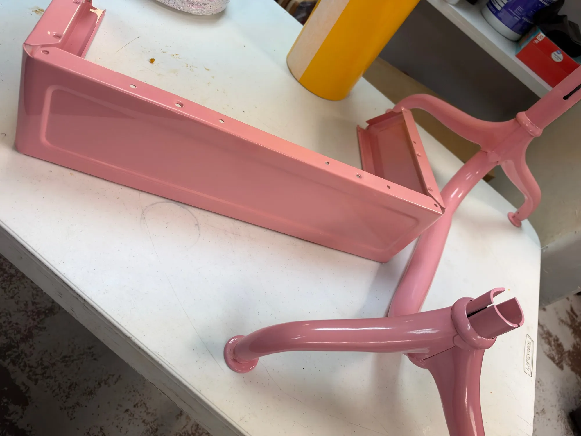 Pink gloss powder-coated furniture frame and legs